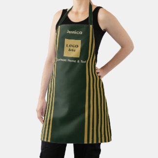 Custom Dark Green & Gold Stripe Apron