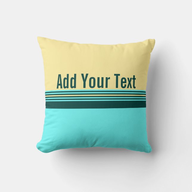 Custom Dark Green Yellow Blue Stripes Throw Pillow (Front)