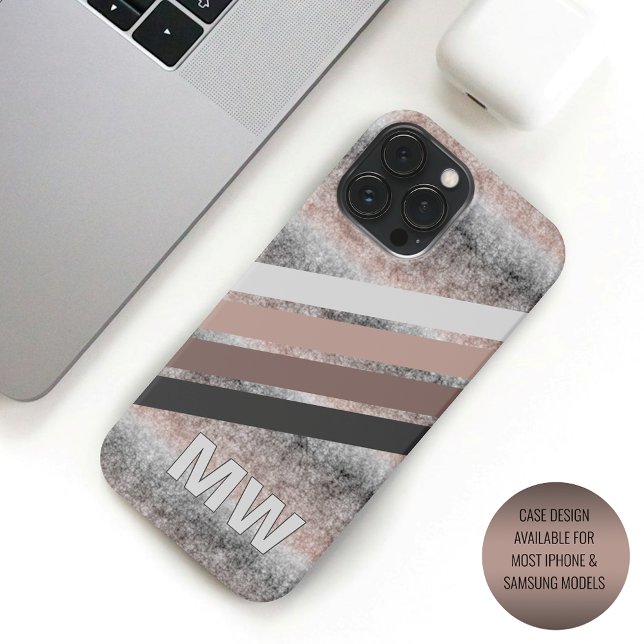 Custom Dark Grey Beige Brown Retro Stripes iPhone Case (Creator Uploaded)