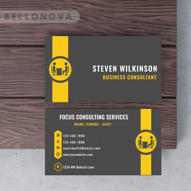 Custom Dark Grey Black Yellow Consulting employee  Business Card (Custom Dark Grey Black Yellow Consulting employee Business Card)