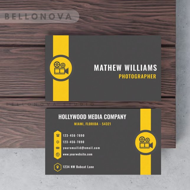 Custom Dark Grey Black Yellow Creative & Media Business Card (Custom Dark Grey Black Yellow Creative & Media Business Card)