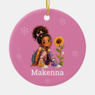 Custom Dark Hair Girl Name Ceramic Ornament