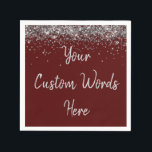Custom Dark Maroon & Silver Glitter Birthday Party Napkin<br><div class="desc">personalized sweet 16 paper napkin,  personalised 1st 15th 16th serviette,  wedding reception cocktail hen do,  quinceanera mis quince for her,  couple rehearsal dinner vow renewal,  daughter bridal shower high school,  son college graduate baby boy,  25th anniversary 30th 40th 50th,  girl bachelorette weekend night 18th,  20th 21st wife husband graduation</div>