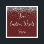 Custom Dark Maroon & Silver Glitter Birthday Party Napkin<br><div class="desc">personalized sweet 16 paper napkin,  personalised 1st 15th 16th serviette,  wedding reception cocktail hen do,  quinceanera mis quince for her,  couple rehearsal dinner vow renewal,  daughter bridal shower high school,  son college graduate baby boy,  25th anniversary 30th 40th 50th,  girl bachelorette weekend night 18th,  20th 21st wife husband graduation</div>