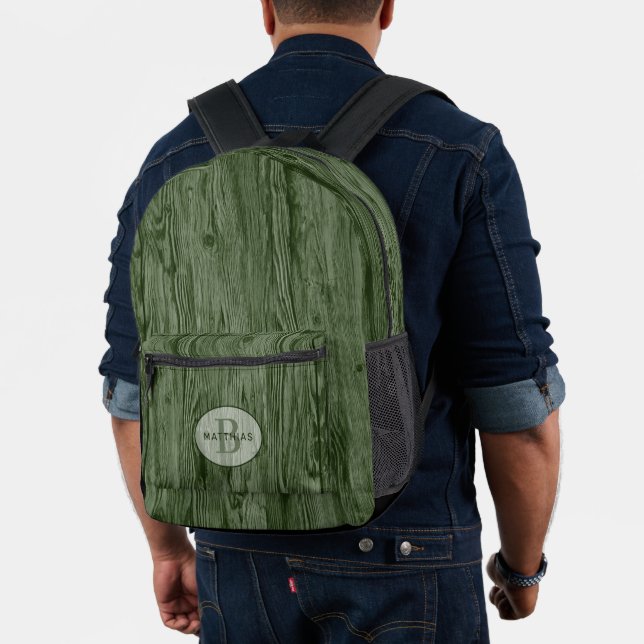 Custom Dark Medium Forest Green Woodgrain Pattern Printed Backpack (Insitu (Model))