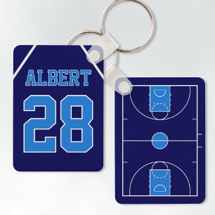 Custom Dark Navy Blue Basketball Court and Jersey Keychain