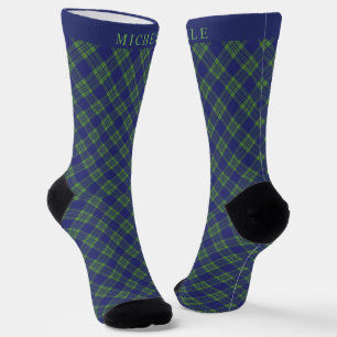 Custom Dark Navy Blue Green Chequered Pattern Socks