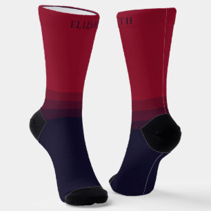 Custom Dark Navy Blue Red Maroon Colour Block Socks