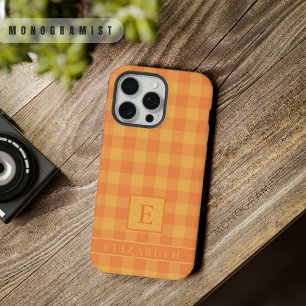 Custom Dark Orange Light Yellow Checkered Pattern iPhone 15 Pro Max Case