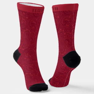 Custom Dark Pink Wine Red Maroon Paisley Pattern Socks