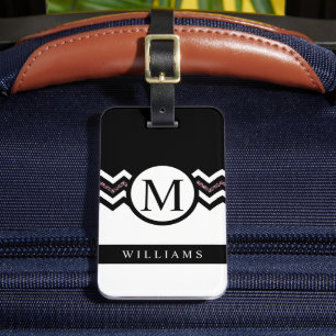 Custom Dark Purple Blue Yellow Chevron Pattern Luggage Tag