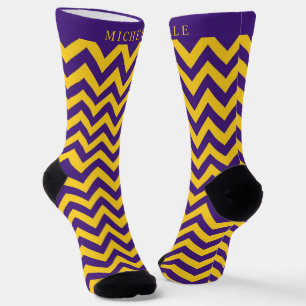 Custom Dark Purple Blue Yellow Chevron Pattern Socks