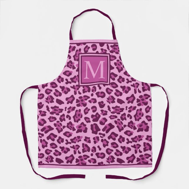 Custom Dark Purple Pink Leopard Print Apron (Front)