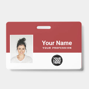 Custom dark red Employee Logo Name Photo Lanyard Badge