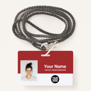 Custom dark red Employee Logo Name Photo Lanyard Badge