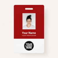 Custom Dark Red Employee Photo, Bar Code, Logo
