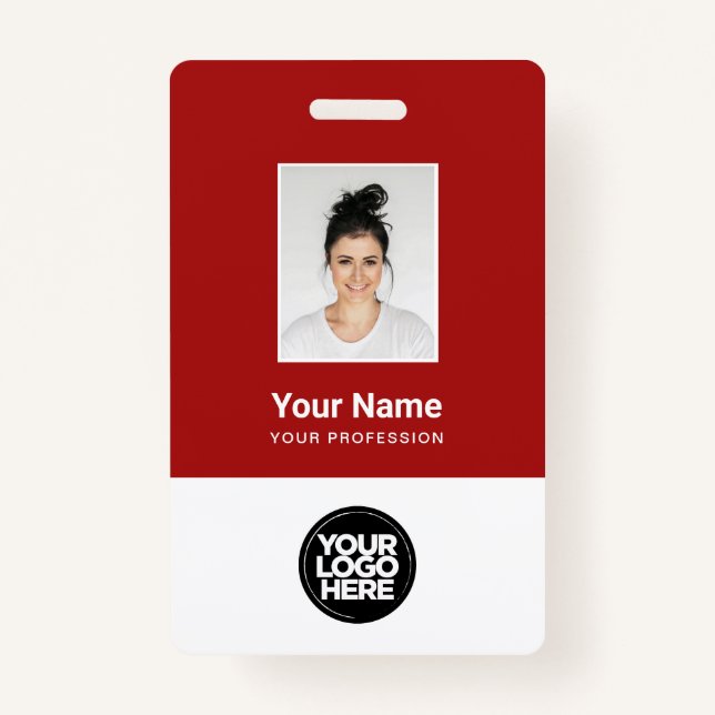 Custom Dark Red Employee Photo, Bar Code, Logo Badge (Front)