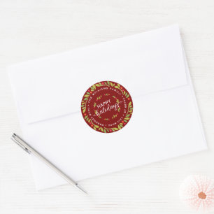 Custom Dark Red Holly Berries Green Leaves Wreath Classic Round Sticker