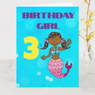 Custom Dark Skin Mermaid 3rd Birthday Girl Card