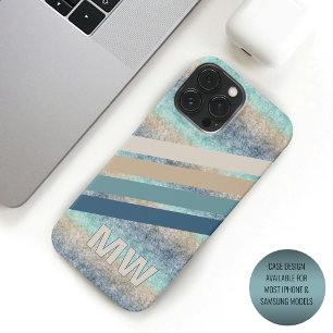 Custom Dark Teal Blue Brown Retro Stripes iPhone 13 Pro Max Case