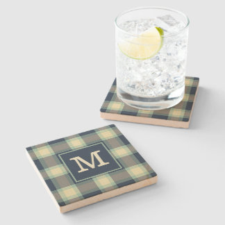 Custom Dark Teal Blue Green Classic Tartan Pattern Stone Coaster