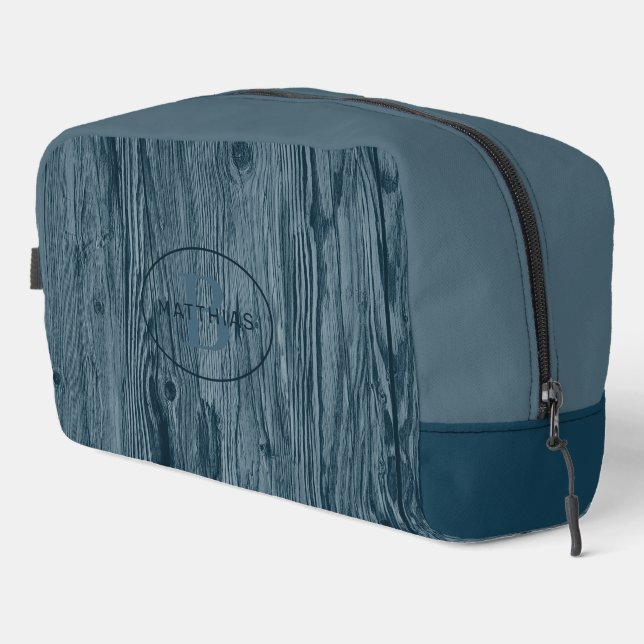 Custom Dark Teal Blue Woodgrain Pattern Dopp Kit (Right Corner)