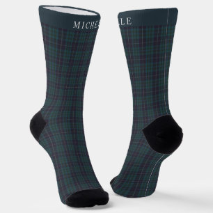 Custom Dark Teal Green Blue Chequered Pattern Socks