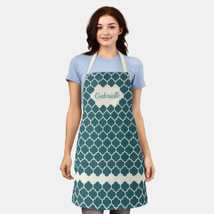 Custom Dark Teal Green Blue Ivory Trellis Pattern Apron