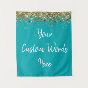 Custom Dark Turquoise Blue and Gold Birthday Party Tapestry