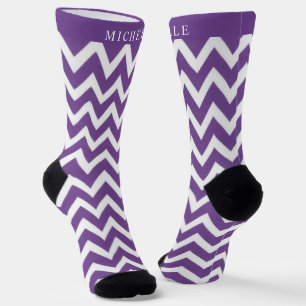 Custom Dark Violet Purple White Chevron Pattern Socks