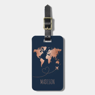 Custom Dary Navy Blue Globe World Map Vacation Luggage Tag