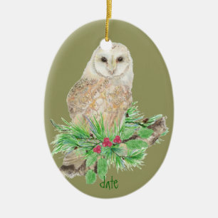 Custom Date Christmas Barn Owl Ornament