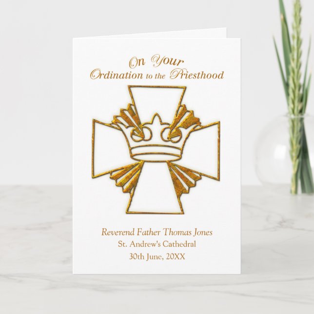 Custom Date, Name Ordination Congratulations, Gold Card (Front)