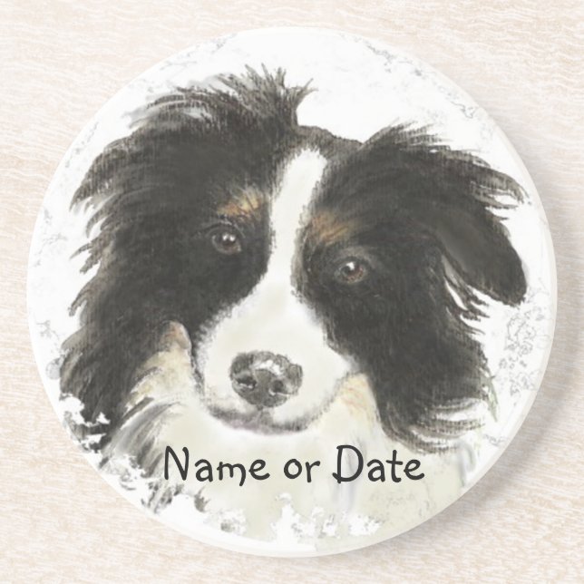 Custom Date or Name Border Collie, Pet, Dog Coaster (Front)