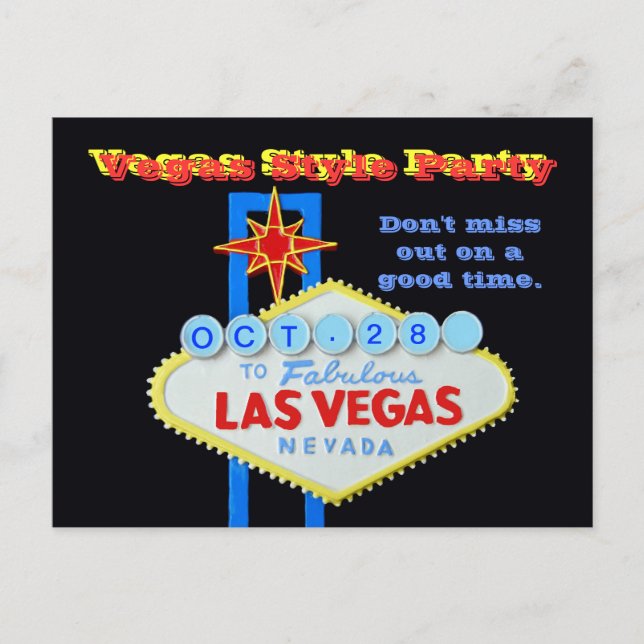 Custom Date Vegas Style Party Invitation Postcard (Front)