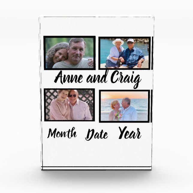 Custom Date Wedding Anniversary 4 Photo Collage  Block (Front)