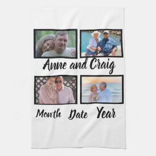 Custom Date Wedding Anniversary 4 Photo Collage  Kitchen Towel
