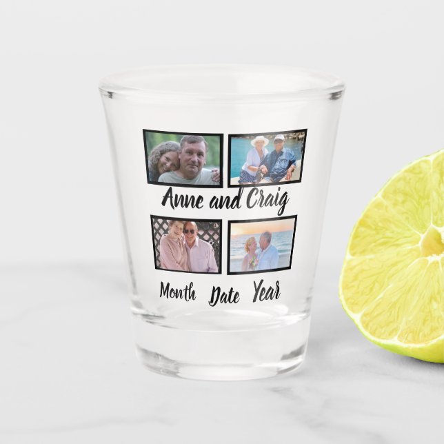 Custom Date Wedding Anniversary 4 Photo Collage  Shot Glass (Front)