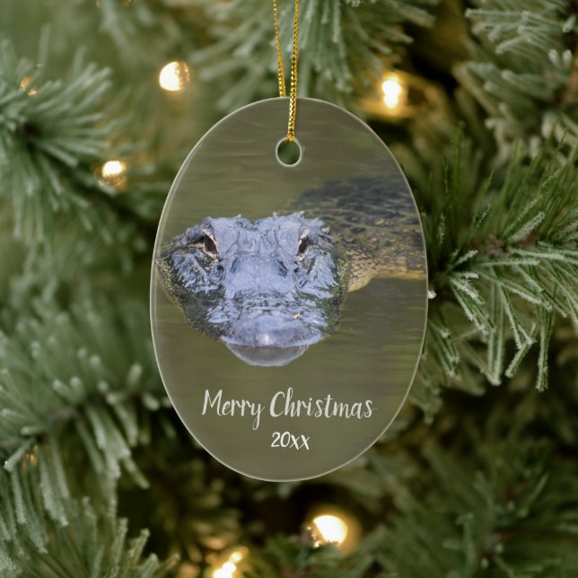 Custom Dated Alligator Animal Wildlife Ceramic Ornament (Tree)