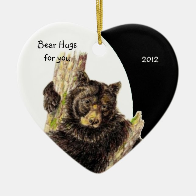 Custom Dated, Bear Hugs for You Animal Humour Ceramic Ornament (Front)
