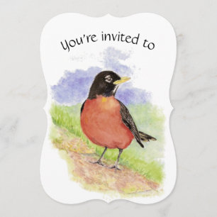 Custom Dated Birthday Party Robin Bird Art Invitation
