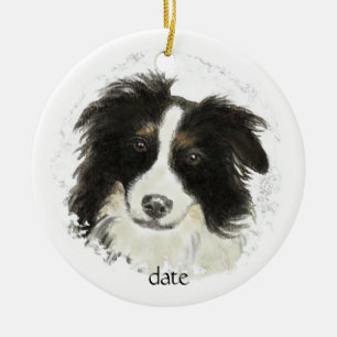 Custom Dated Border Collie, Dog Pet, Animal Ceramic Ornament