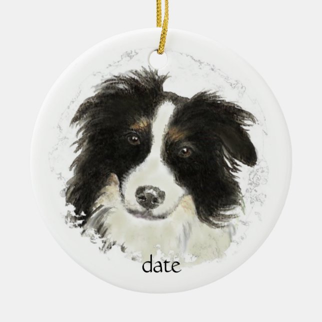 Custom Dated Border Collie, Dog Pet, Animal Ceramic Ornament (Front)