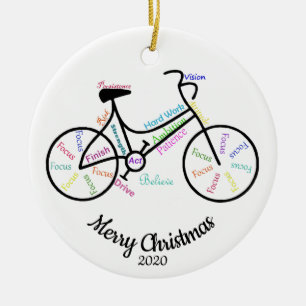 Custom Dated Christimas Motivational Cycle Words Ceramic Ornament