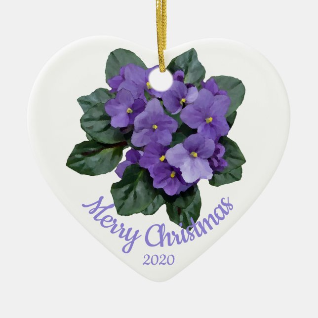 Custom Dated Christmas African Violet flower Ceramic Ornament (Front)
