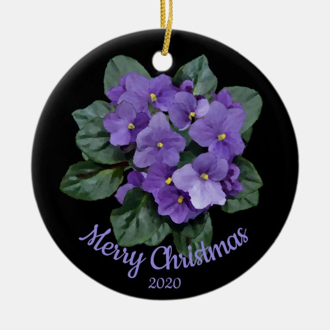 Custom Dated Christmas African Violet flower Ceramic Ornament (Front)