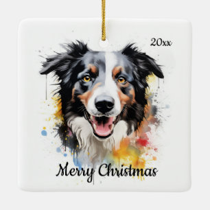 Custom Dated Christmas Border Collie Dog Pet Ceramic Ornament