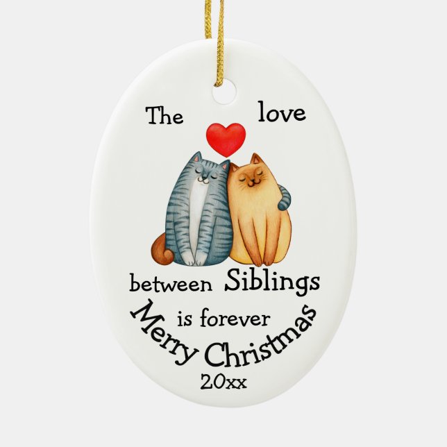 Custom Dated Christmas Brothers Cat Quote  Ceramic Ceramic Ornament (Back)