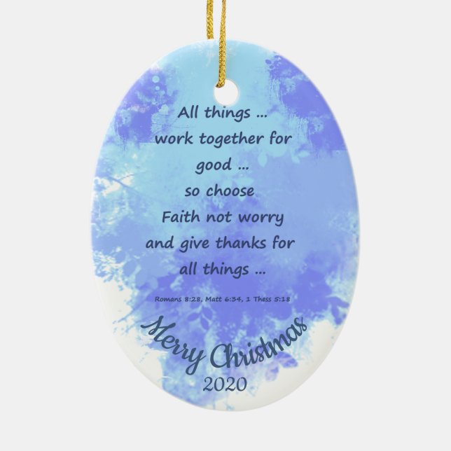 Custom Dated Christmas Choose Faith not Worry Ceramic Ornament (Back)