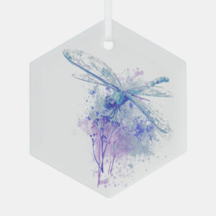 Custom Dated Christmas Dragonfly Watercolor art   Glass Ornament